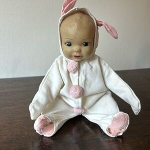 Vintage Antique Baby Doll in White and Pink Outfit